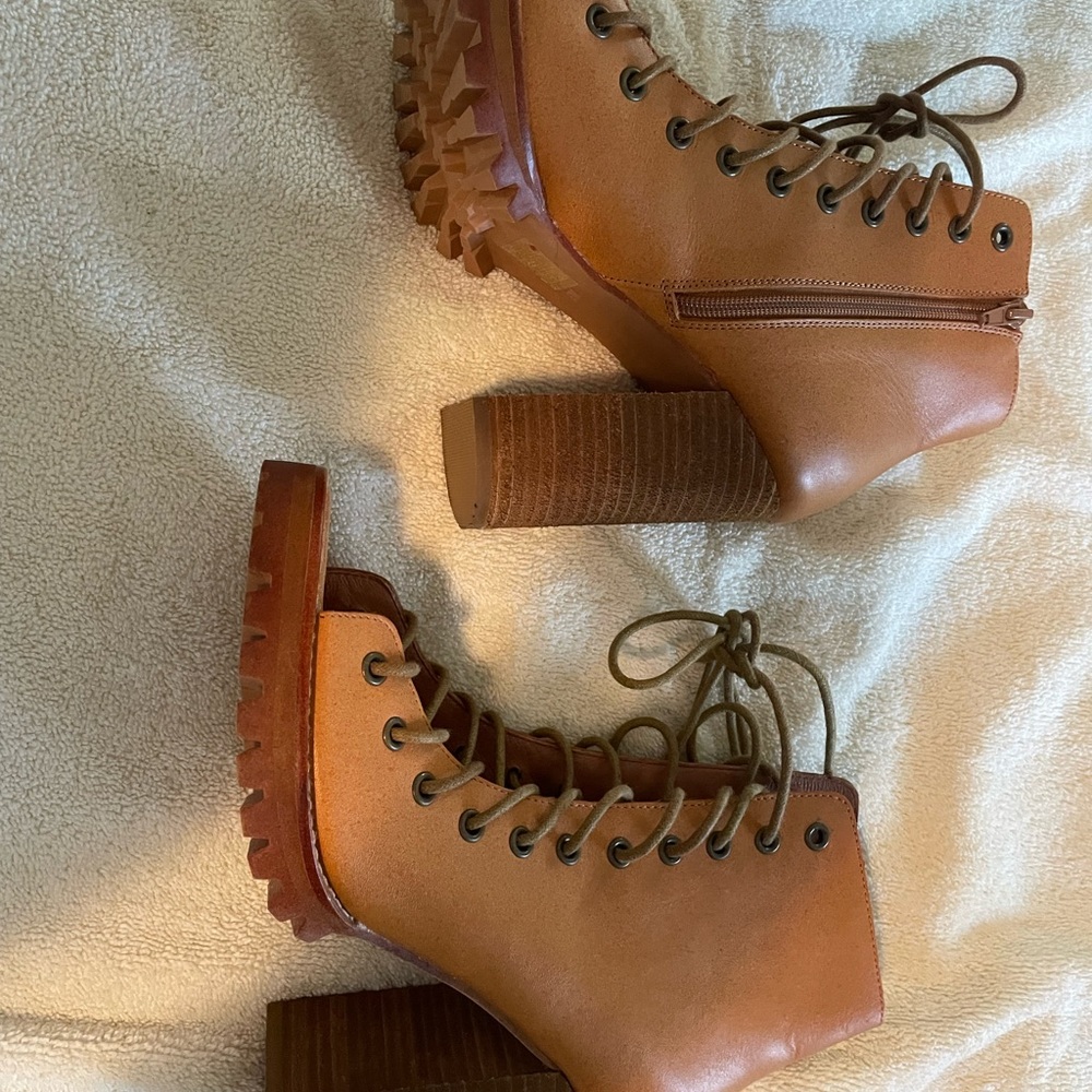 Jeffrey Campbell for Free People
Palermo Lace Up leather open toe ankle boots